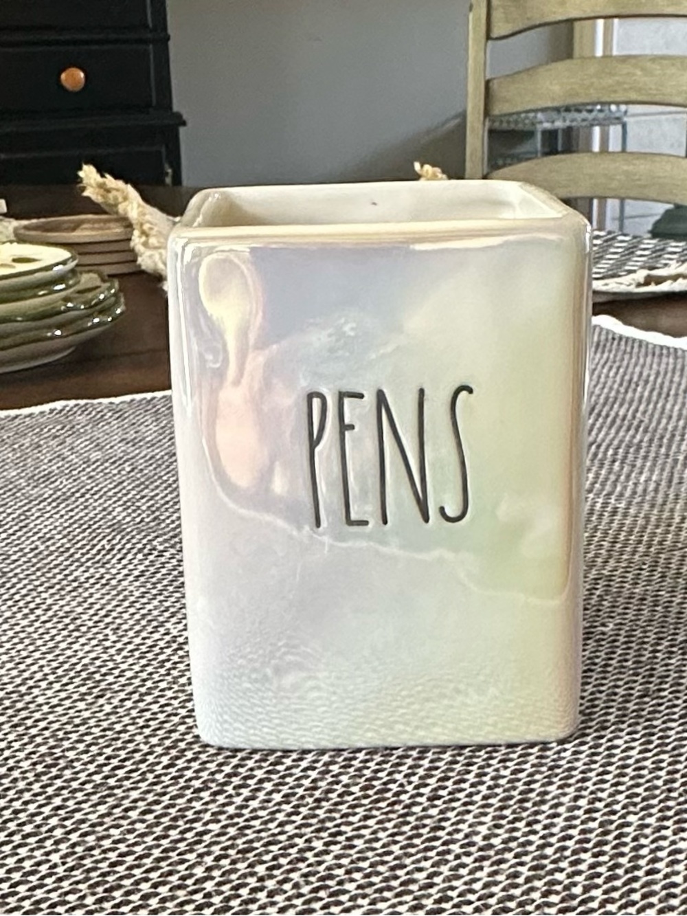 Rae Dunn Iridescent Pearl 'PENS' Ceramic Holder
